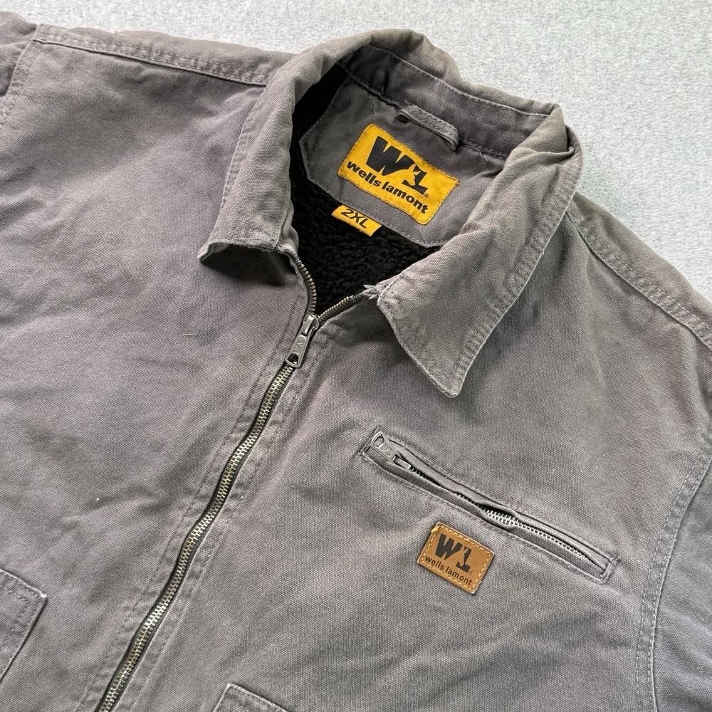 Wells Lamont Canvas Work Jacket‎ Sherpa Lined Brown Gray Zip Front 2XL